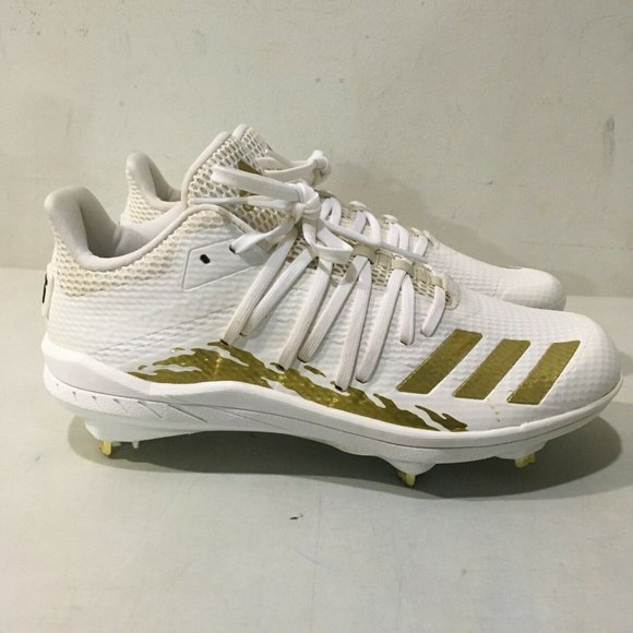 ADIDAS AFTERBURNER 6 SPEED TRAP WHITE/GOLD CLEATS 8-NICE! - Picture 1 of 10